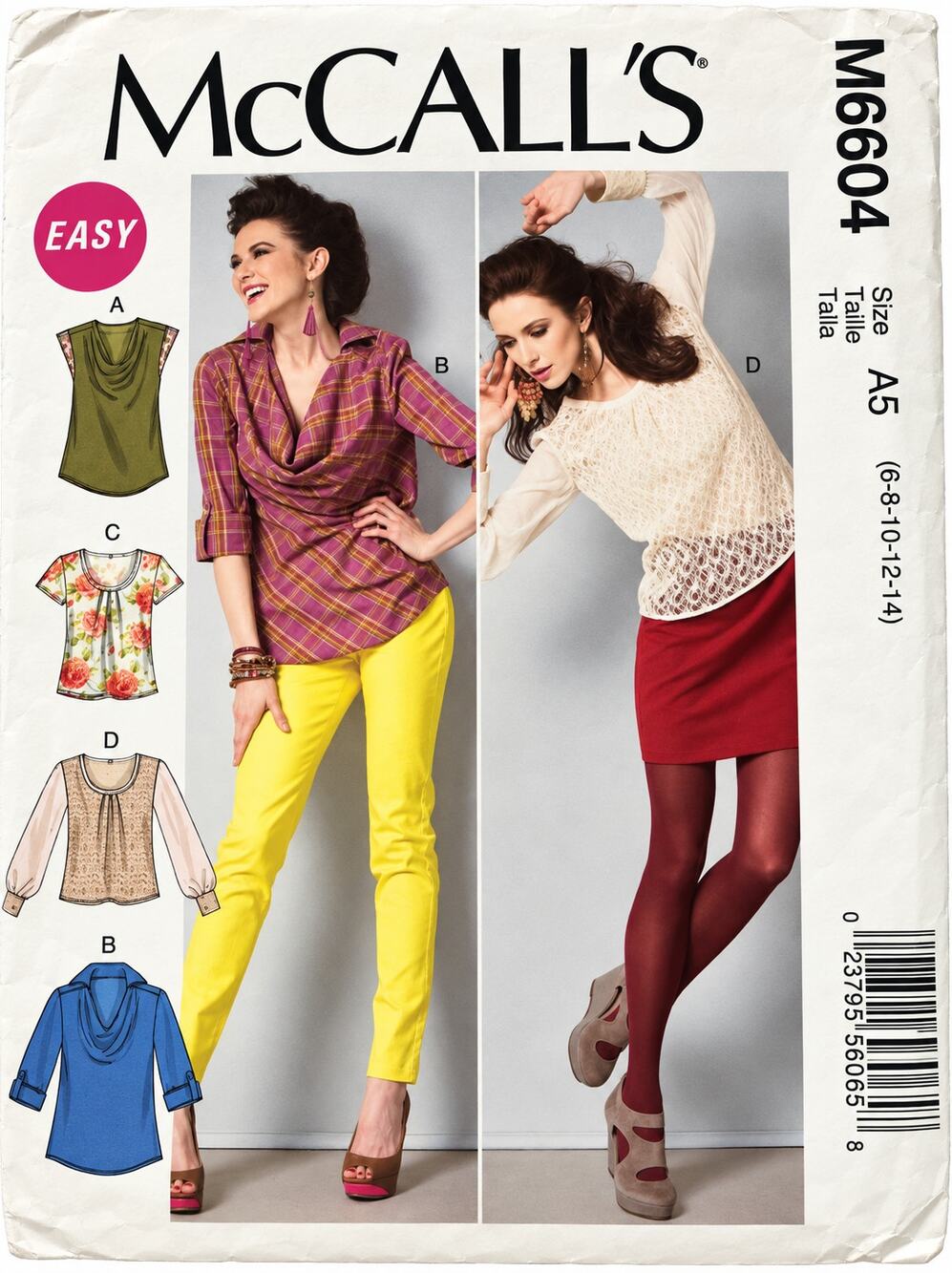 McCalls M6604 Pattern Pullover Tunic Top Blouse Size 6-14 Uncut